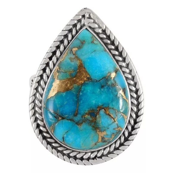 New Womens Large Turquoise Ring Silver - Picture 2 of 2